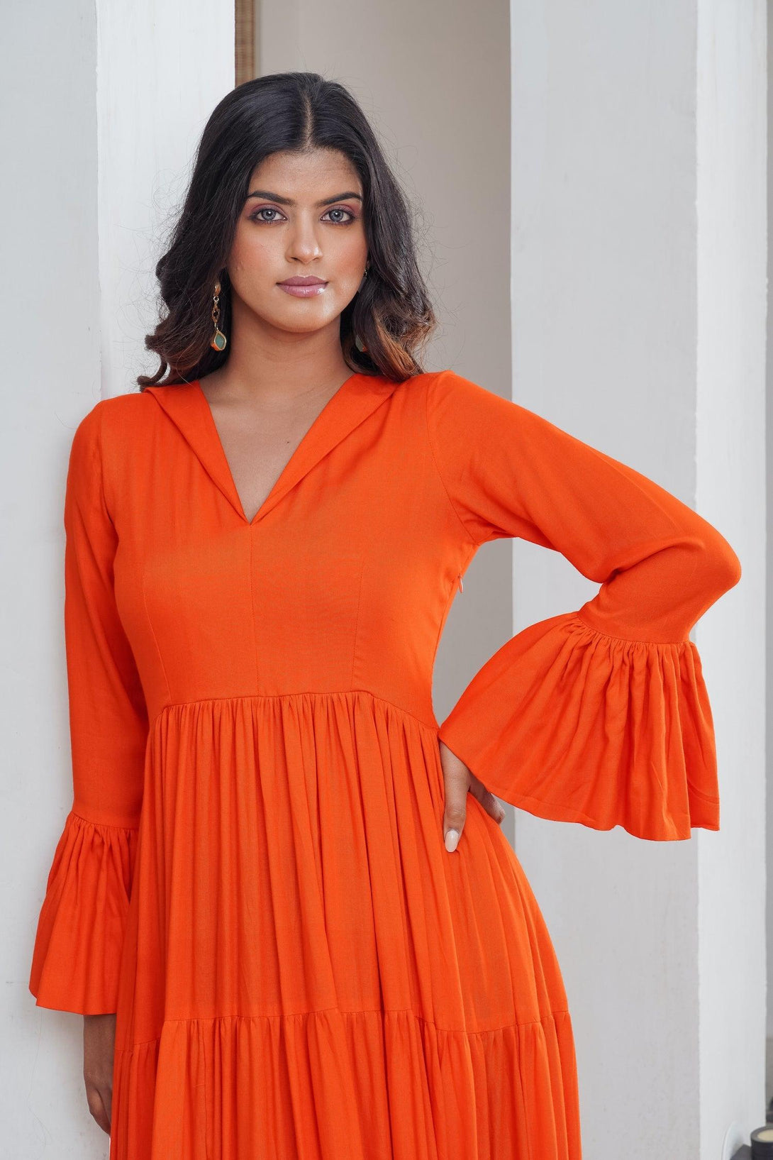 Sunshine orange frill Maxi - Indiakreations