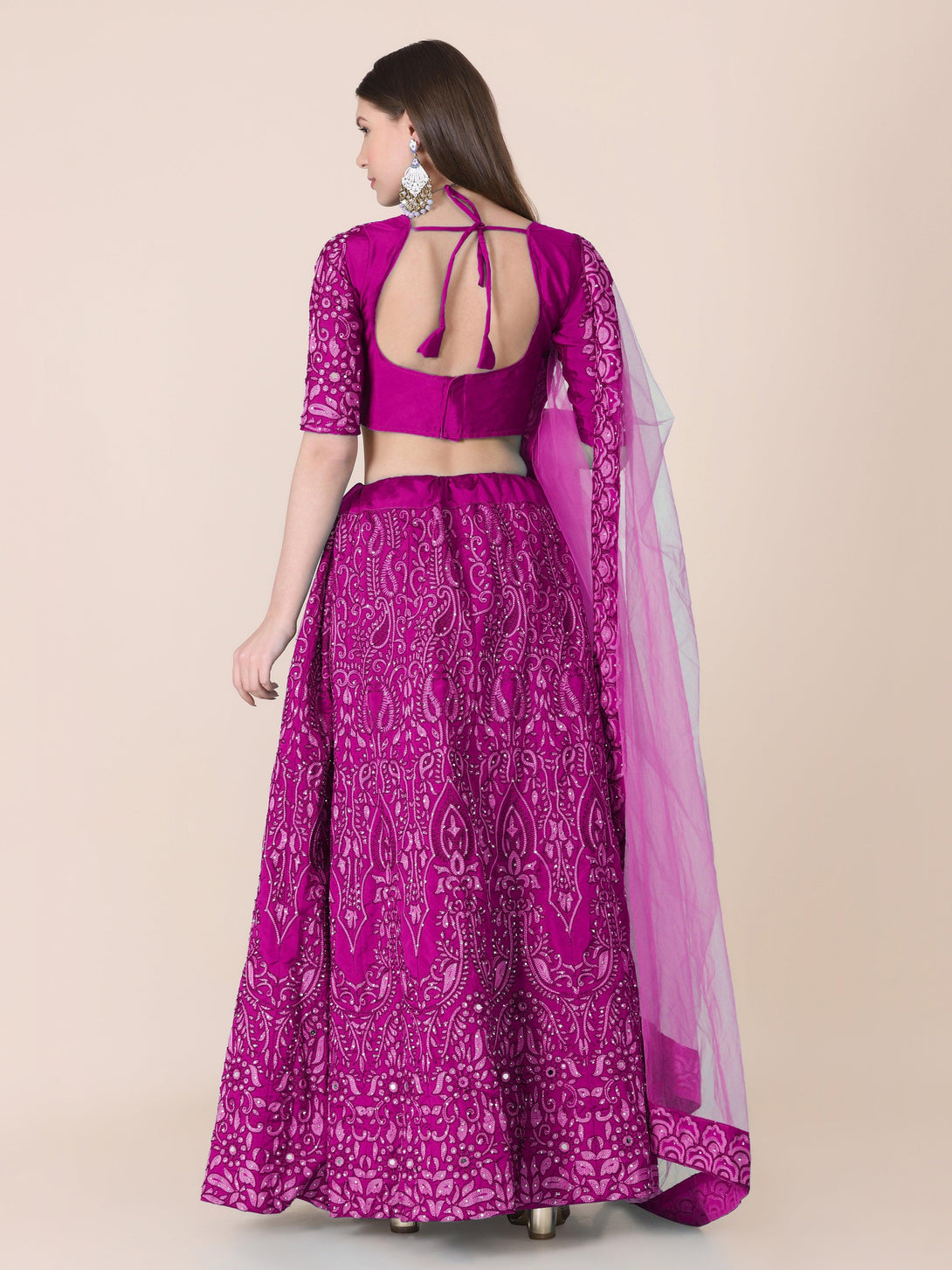 Purple Taffeta Silk Lehenga Choli with Floral Embroidery - Indiakreations