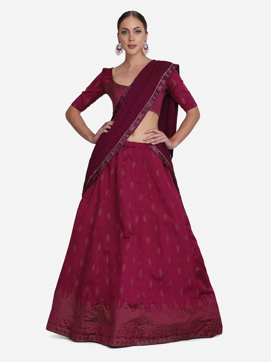 Purple Taffeta Silk Lehenga Choli with Foil Work - Indiakreations