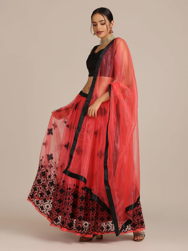 Peach Heavy Net Lehenga Choli Semi-Stitched - Indiakreations