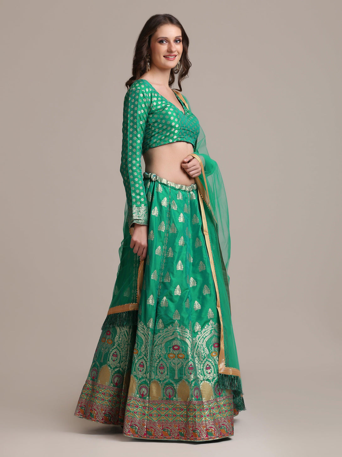 Rama Gold Woven Jacquard Silk Lehenga Choli - Indiakreations