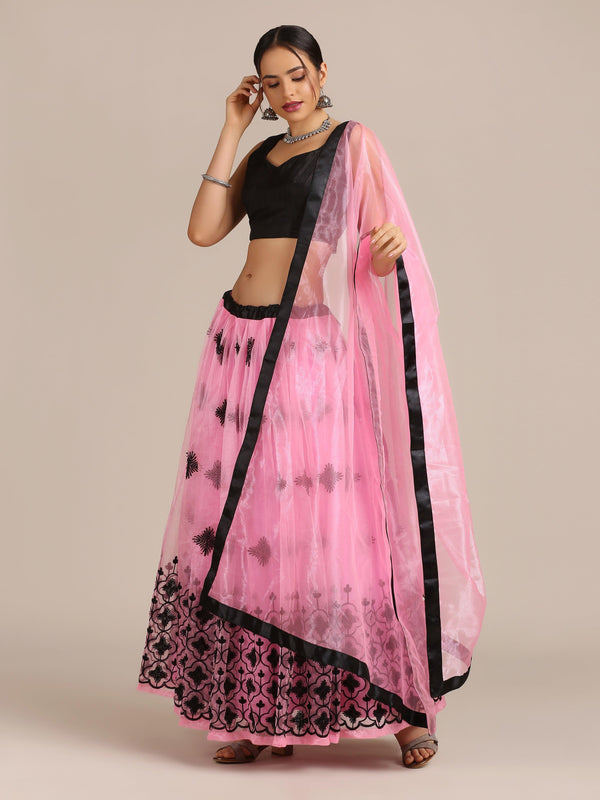 Pink Heavy Net Lehenga Choli Semi-Stitched - Indiakreations