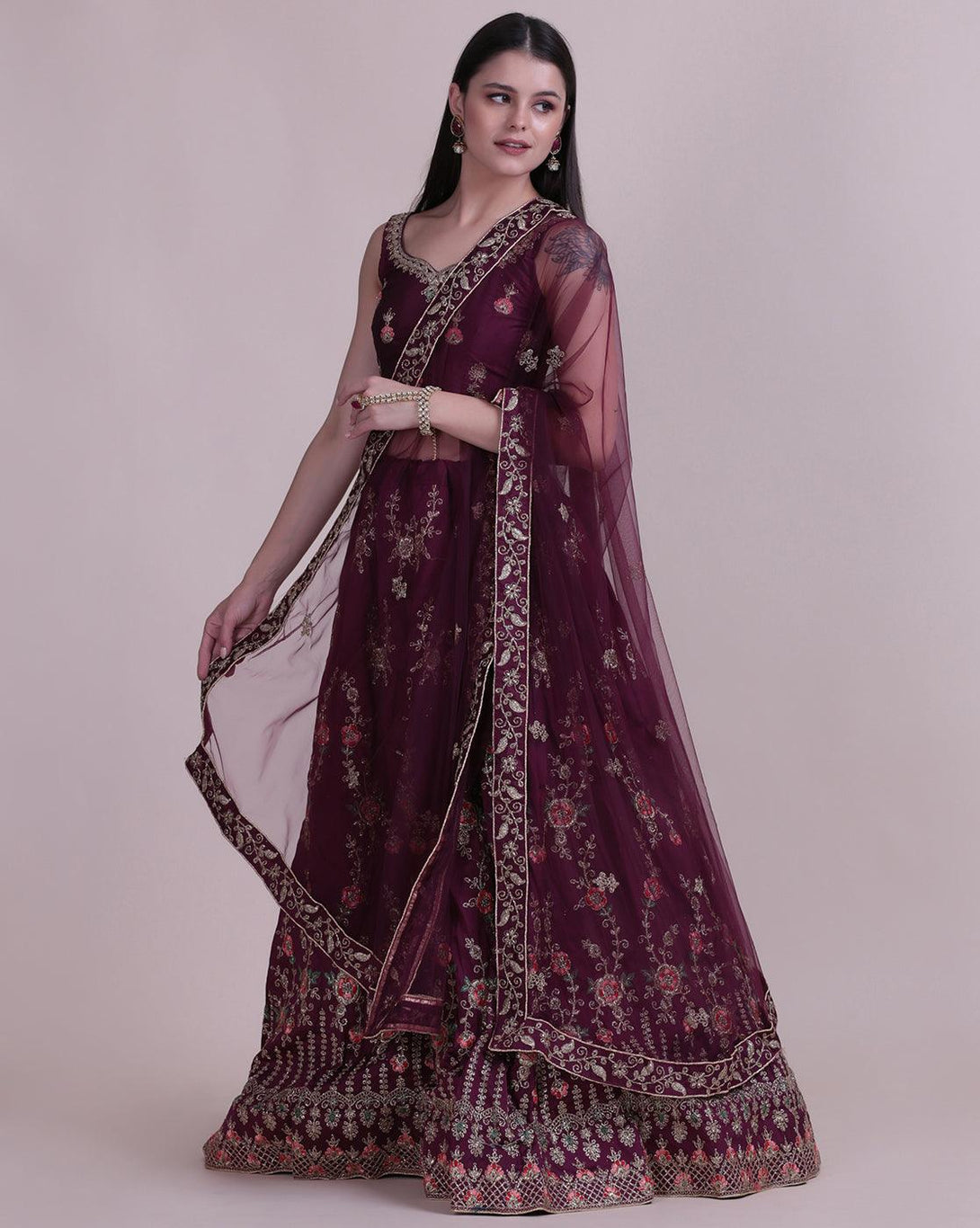 Purple Jacquard Silk Lehenga Choli with Emboidery - Indiakreations