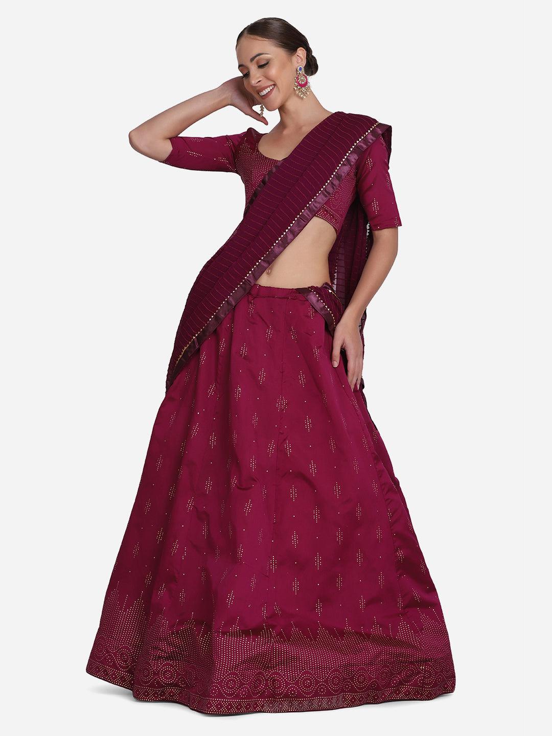 Purple Taffeta Silk Lehenga Choli with Foil Work - Indiakreations