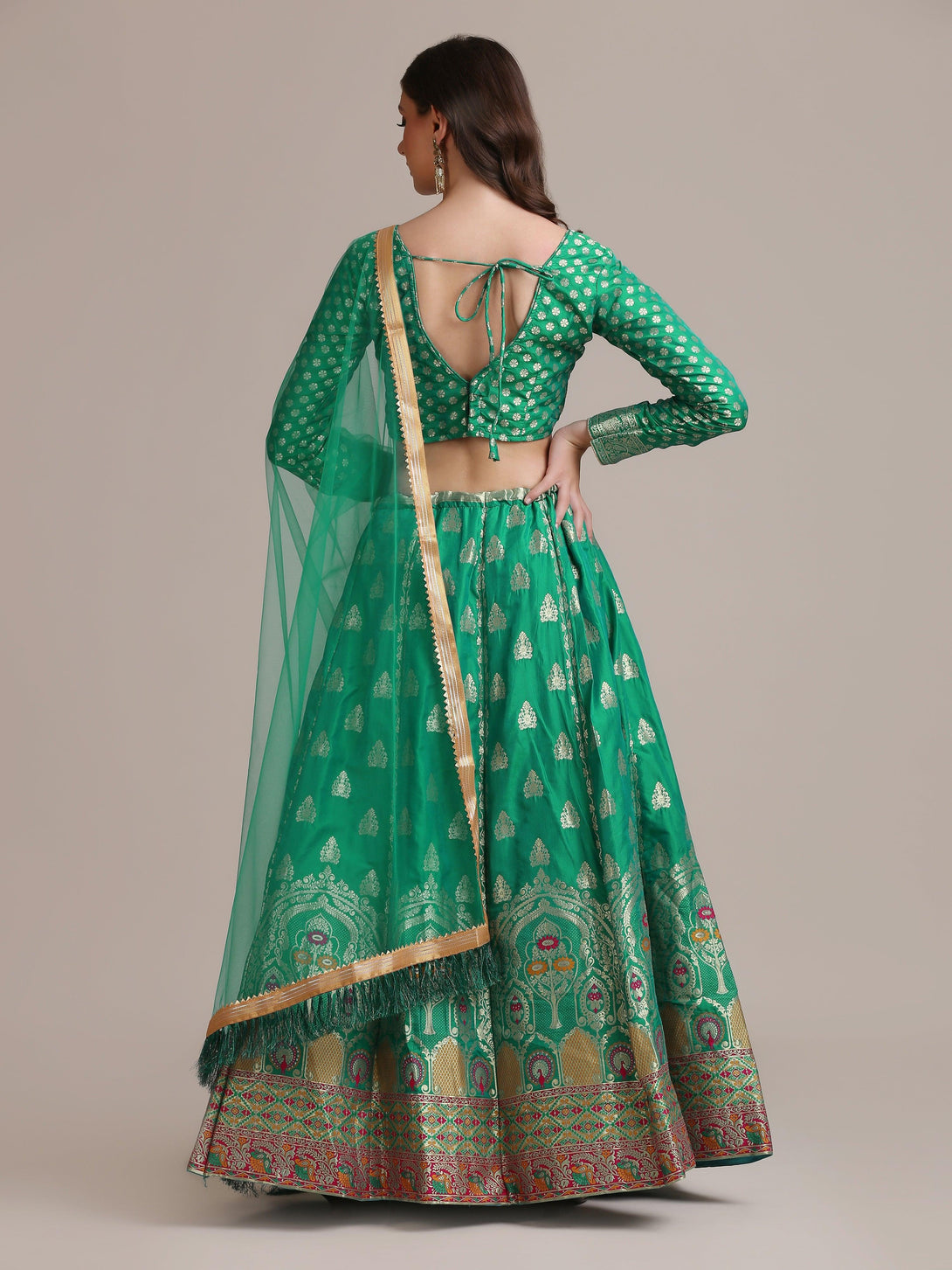 Rama Gold Woven Jacquard Silk Lehenga Choli - Indiakreations