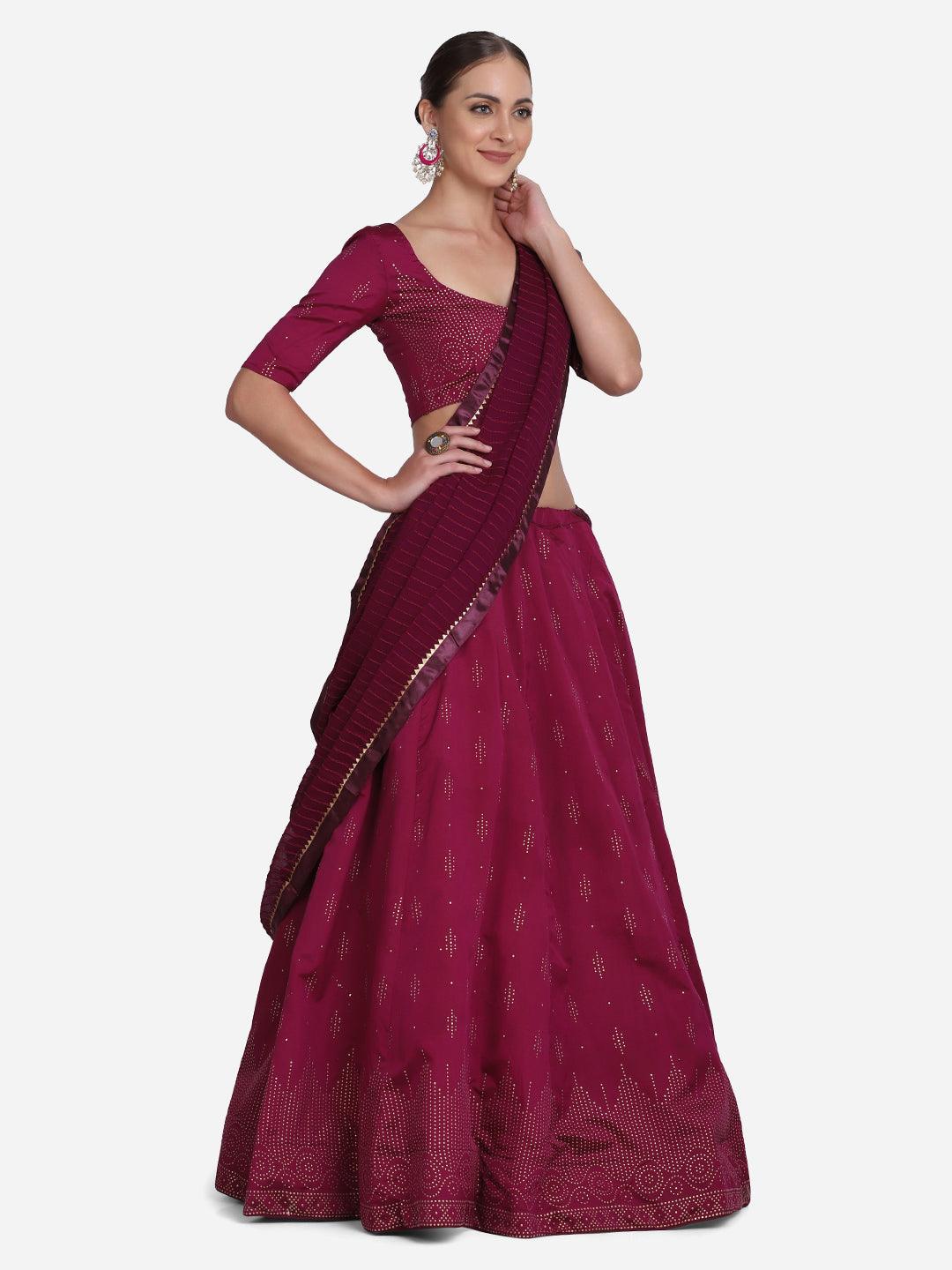 Purple Taffeta Silk Lehenga Choli with Foil Work - Indiakreations