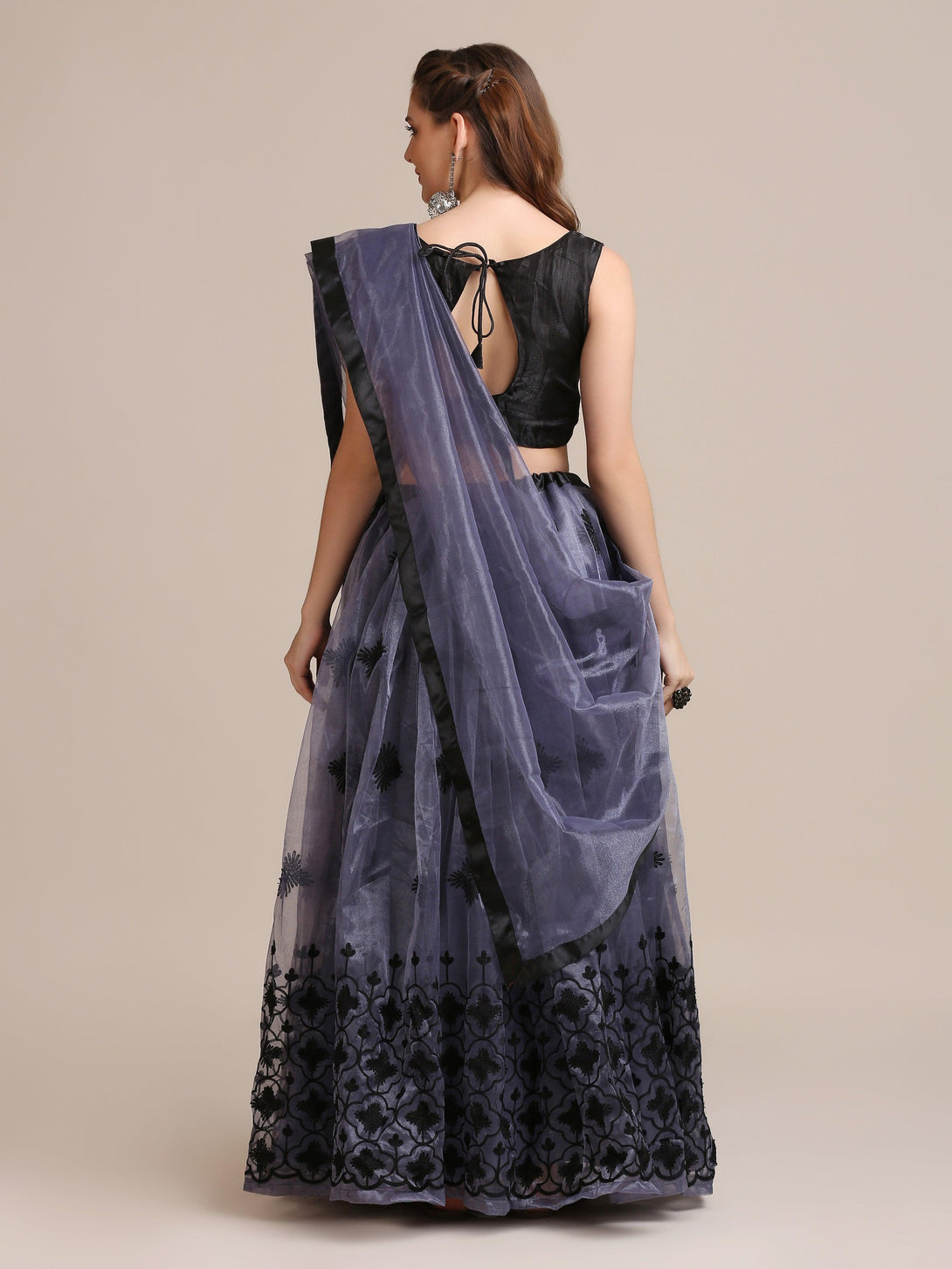 Grey Heavy Net Lehenga Choli Semi-Stitched - Indiakreations