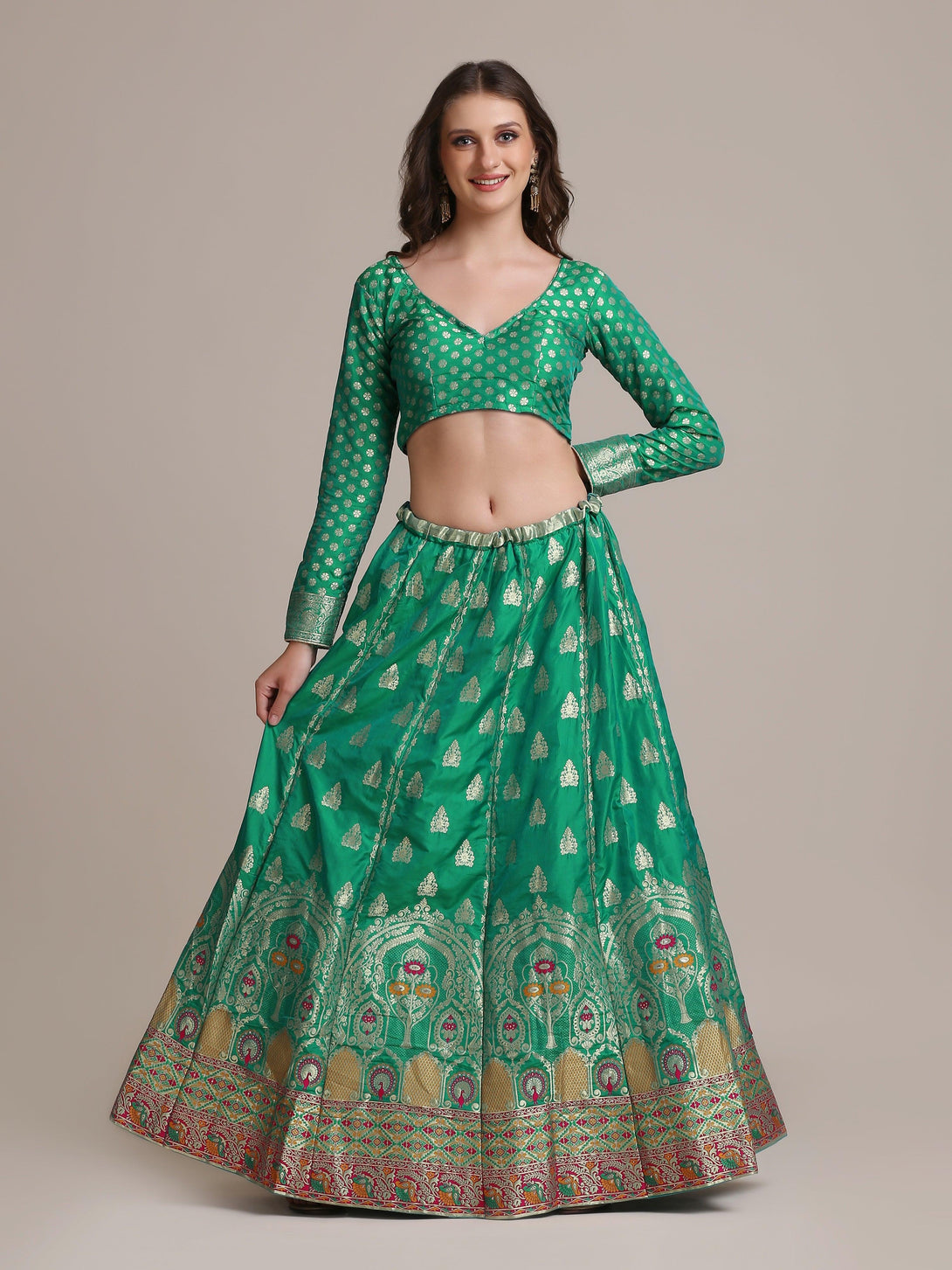 Rama Gold Woven Jacquard Silk Lehenga Choli - Indiakreations