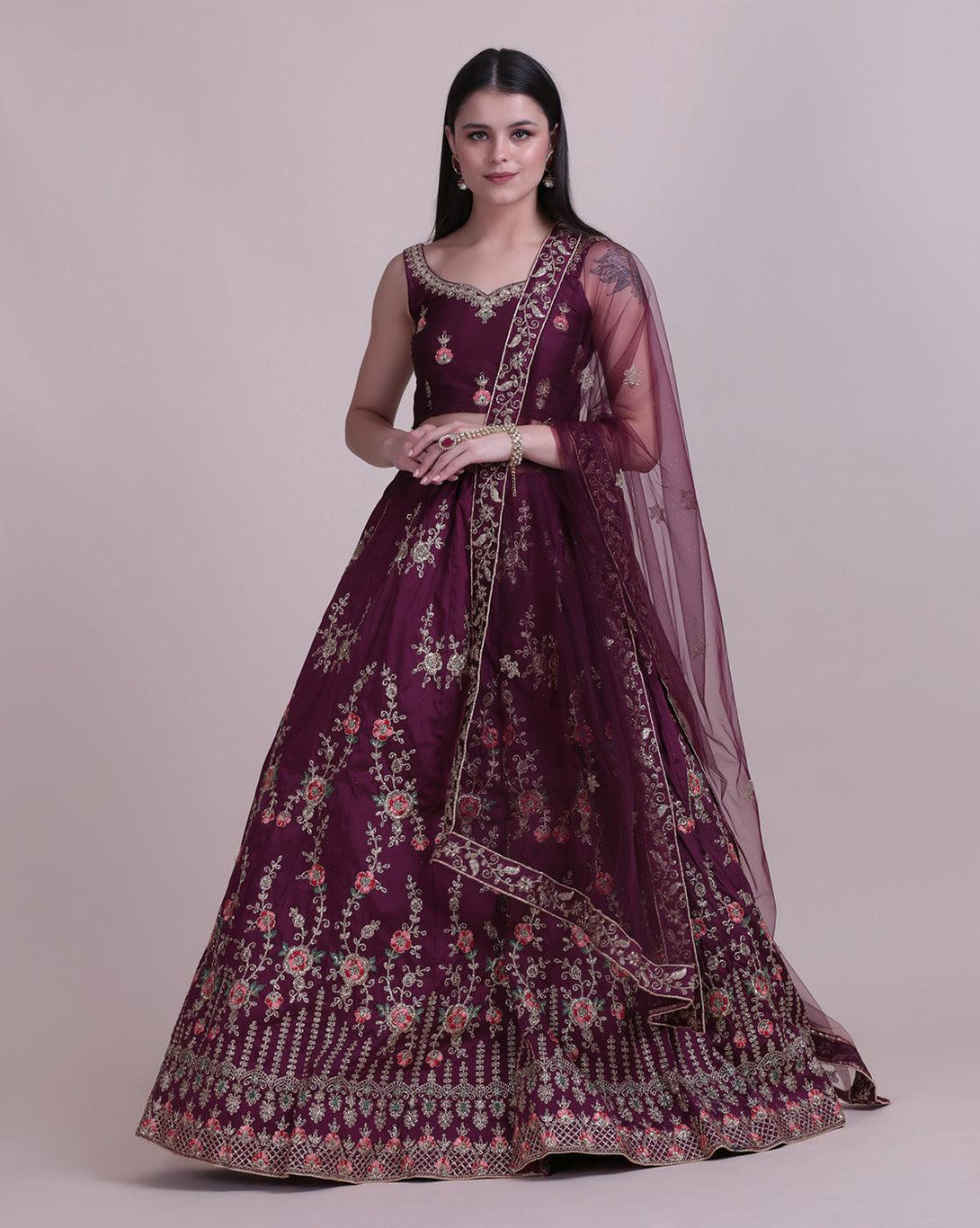 Purple Jacquard Silk Lehenga Choli with Emboidery - Indiakreations