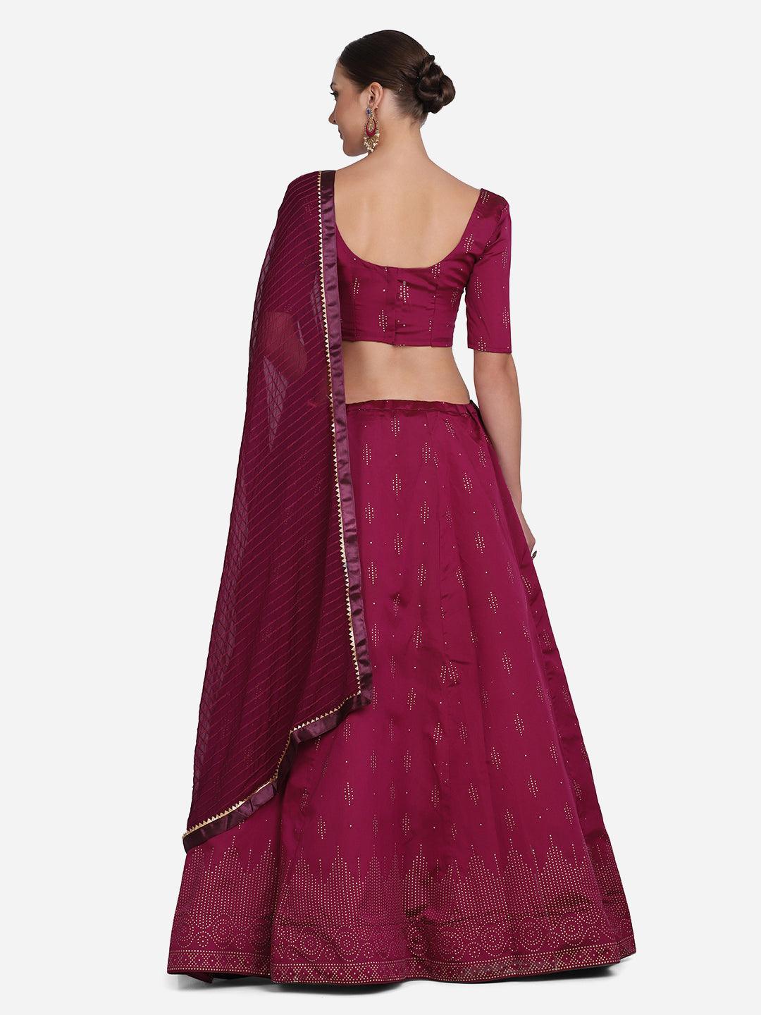 Purple Taffeta Silk Lehenga Choli with Foil Work - Indiakreations