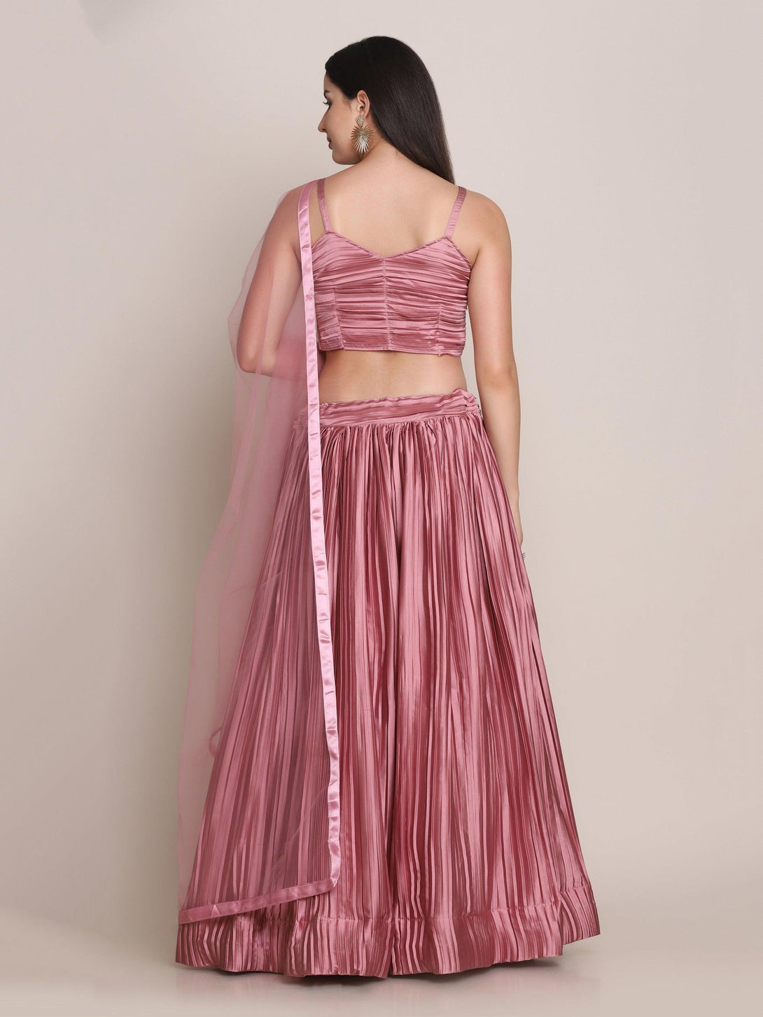 Light Pink Pleated Solid Lehenga Choli - Indiakreations