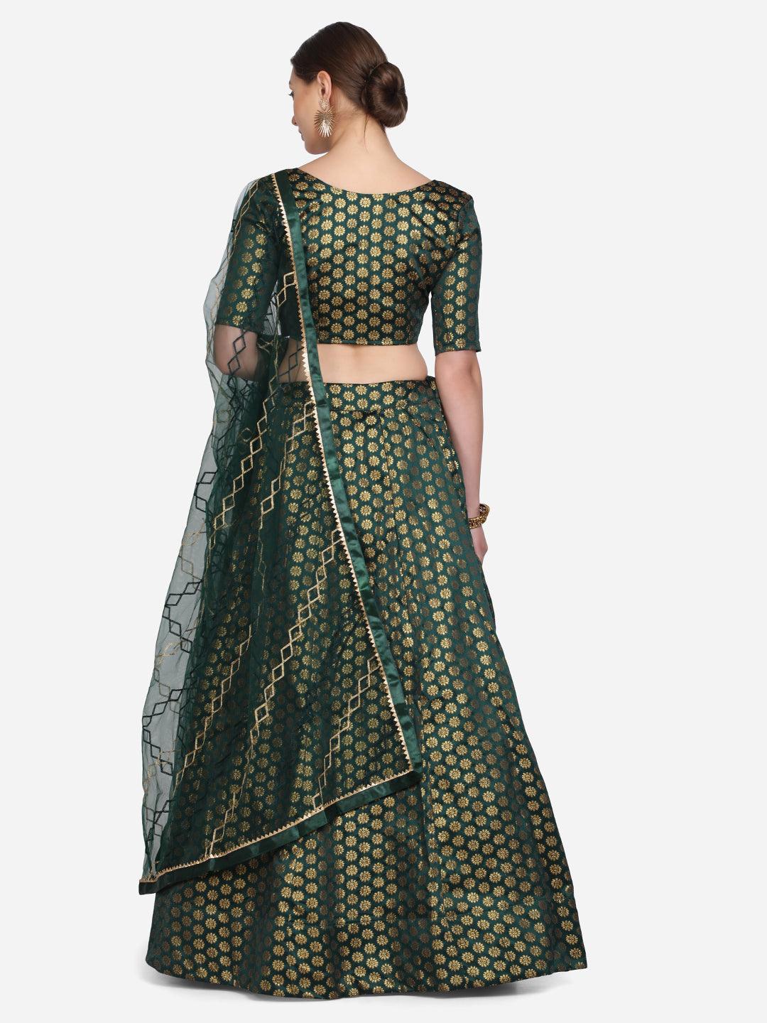 Green Jacquard Silk Lehenga Choli with Zari Work - Indiakreations