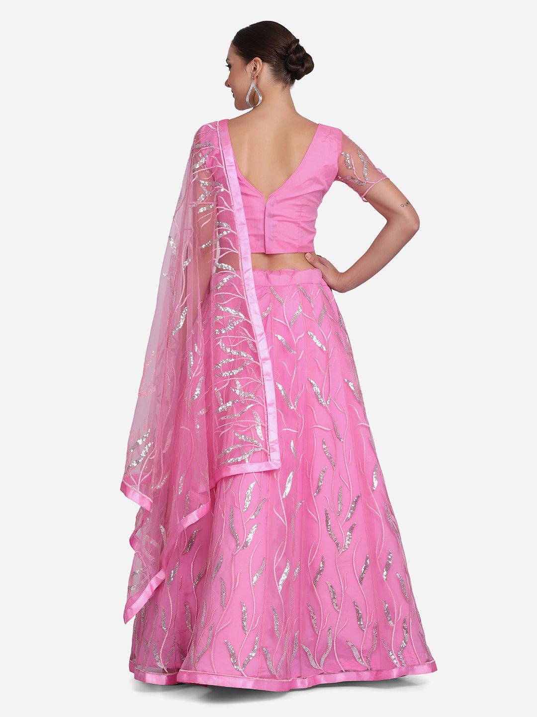 Light Pink Heavy Net Lehenga Choli Semi-Stitched - Indiakreations