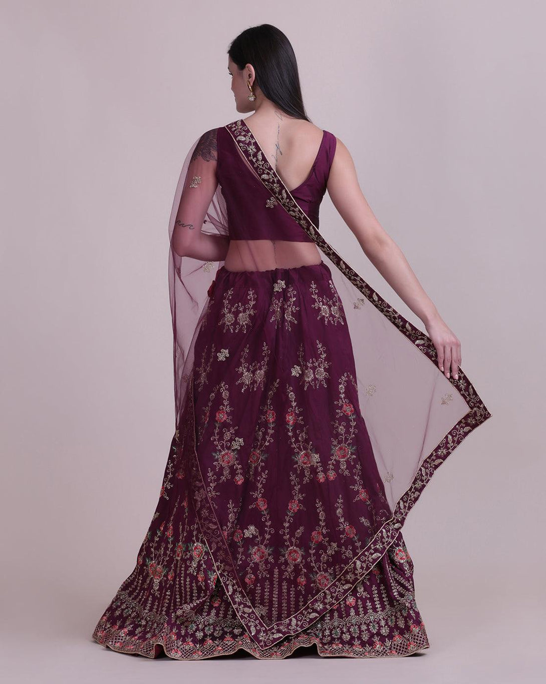 Purple Jacquard Silk Lehenga Choli with Emboidery - Indiakreations