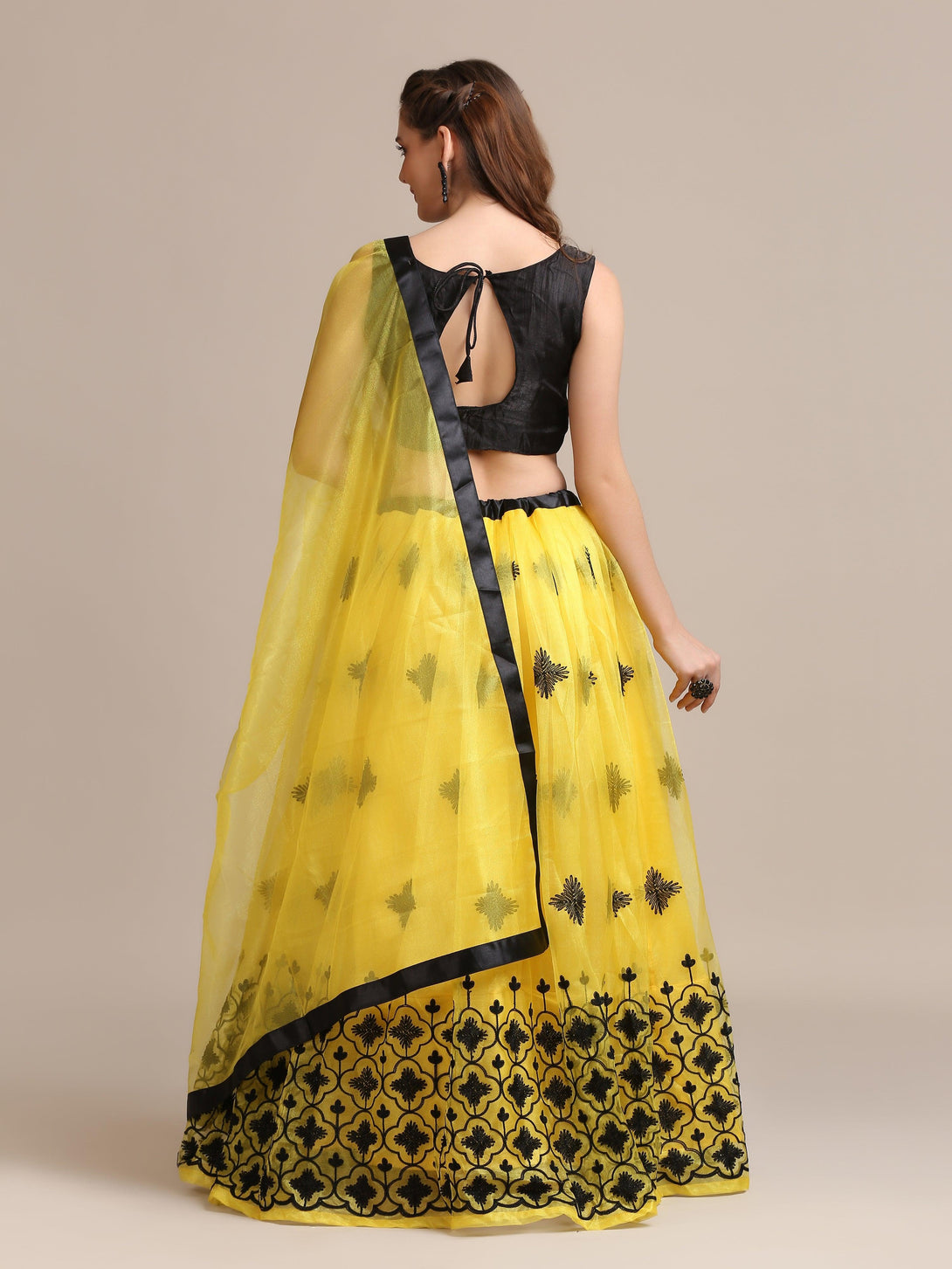 Yellow Heavy Net Lehenga Choli Semi-Stitched - Indiakreations