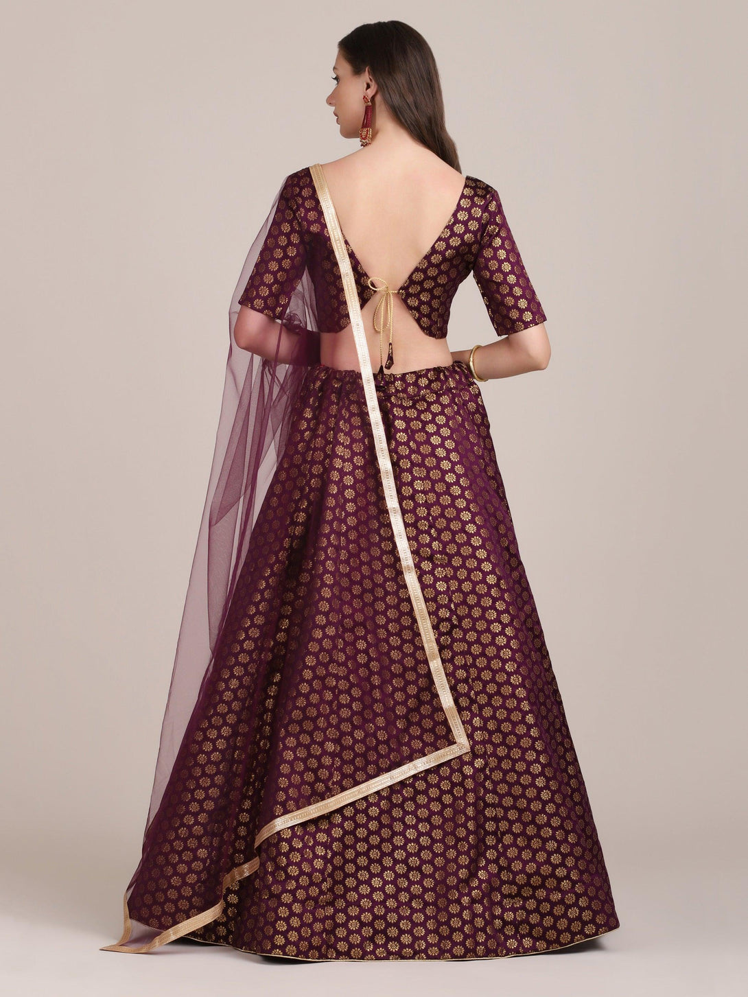 Purple Jacquard Silk Lehenga Choli with Zari Work - Indiakreations