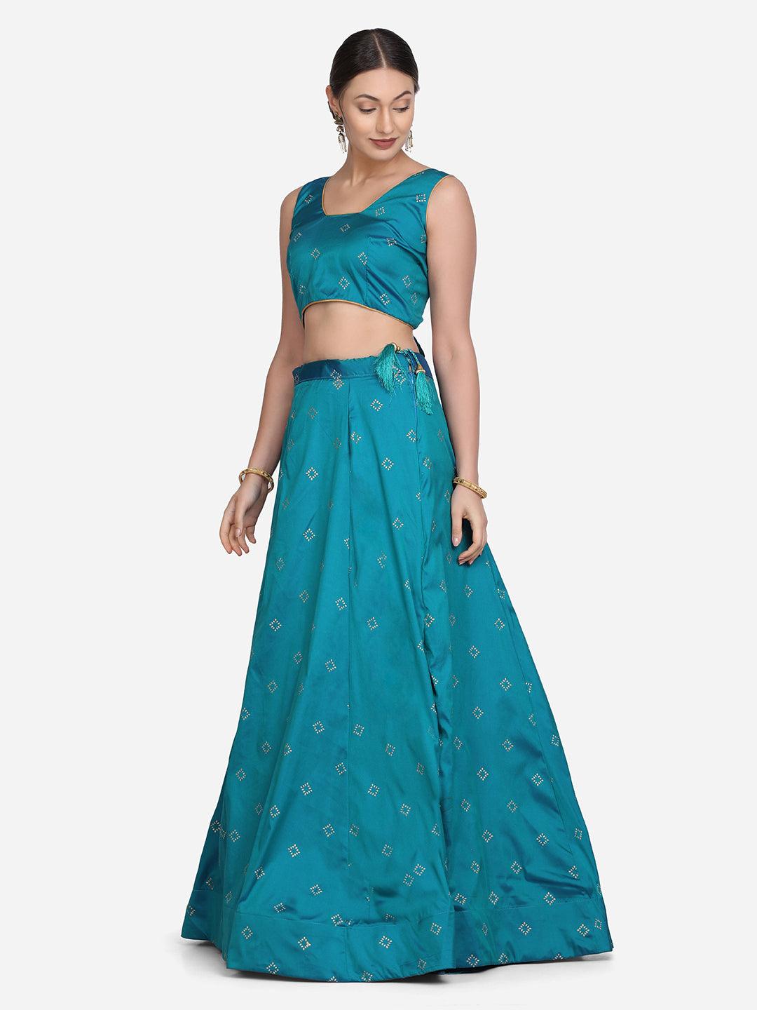 Rama Taffeta Silk Lehenga Choli with Foil Work - Indiakreations