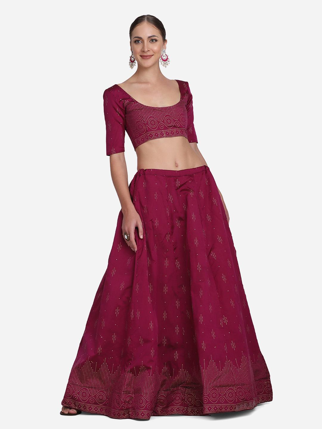 Purple Taffeta Silk Lehenga Choli with Foil Work - Indiakreations