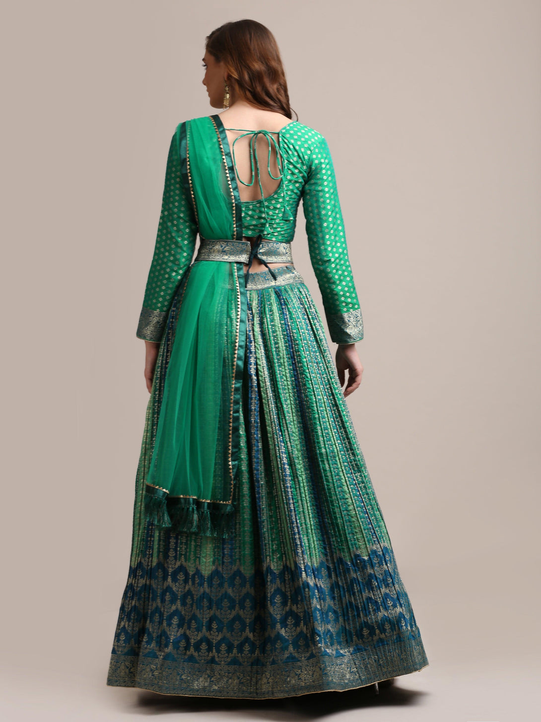 Rama Gold Woven Pleated Lehenga Choli with Belt - Indiakreations