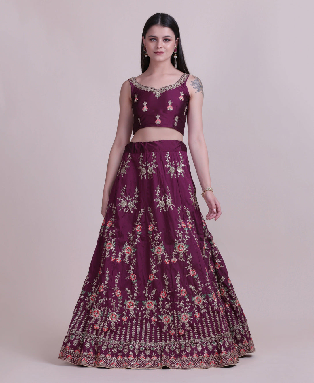 Purple Jacquard Silk Lehenga Choli with Emboidery - Indiakreations