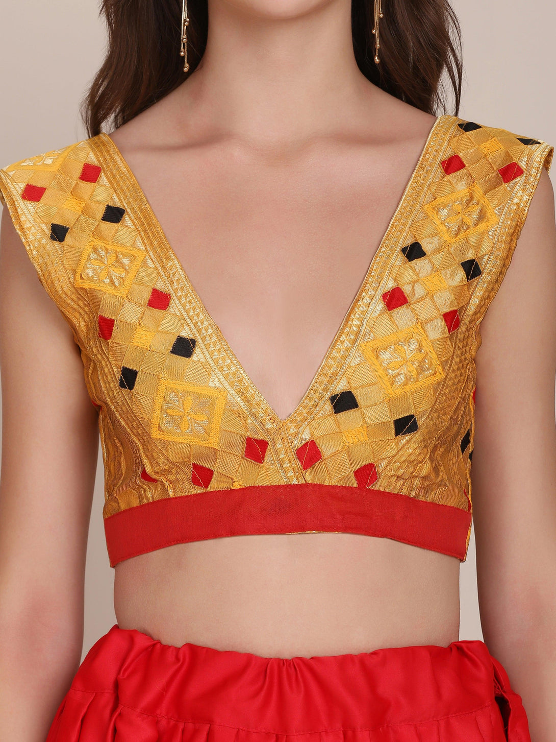 Red and Yellow Satin Silk Lehenga Choli - Indiakreations