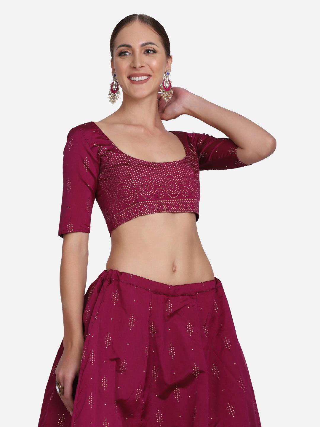 Purple Taffeta Silk Lehenga Choli with Foil Work - Indiakreations