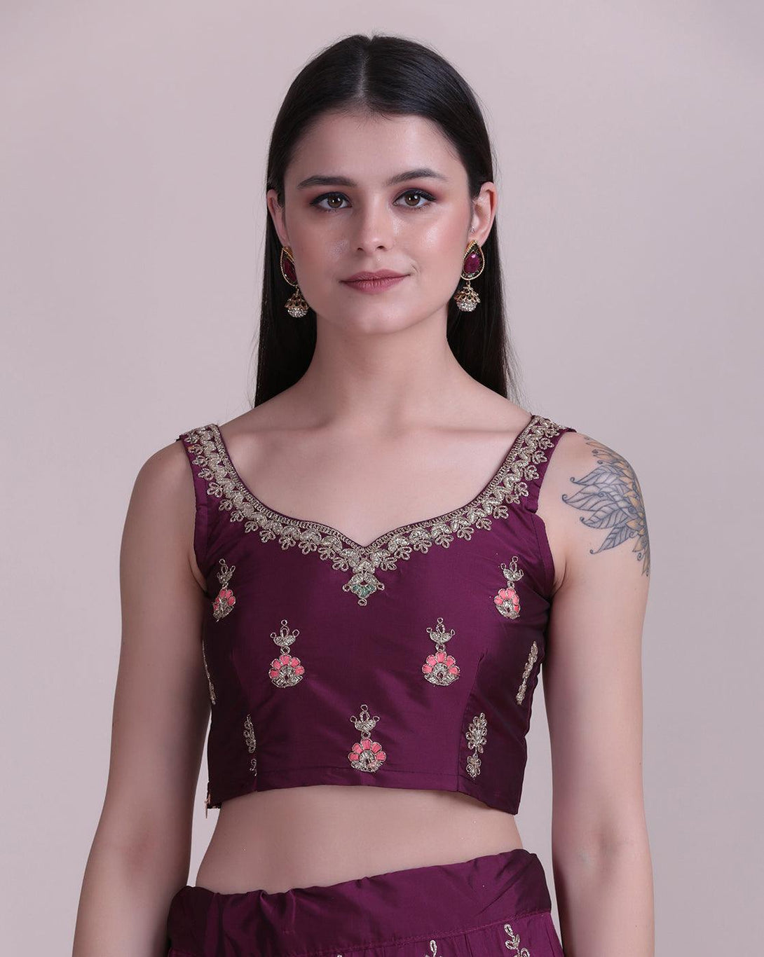 Purple Jacquard Silk Lehenga Choli with Emboidery - Indiakreations