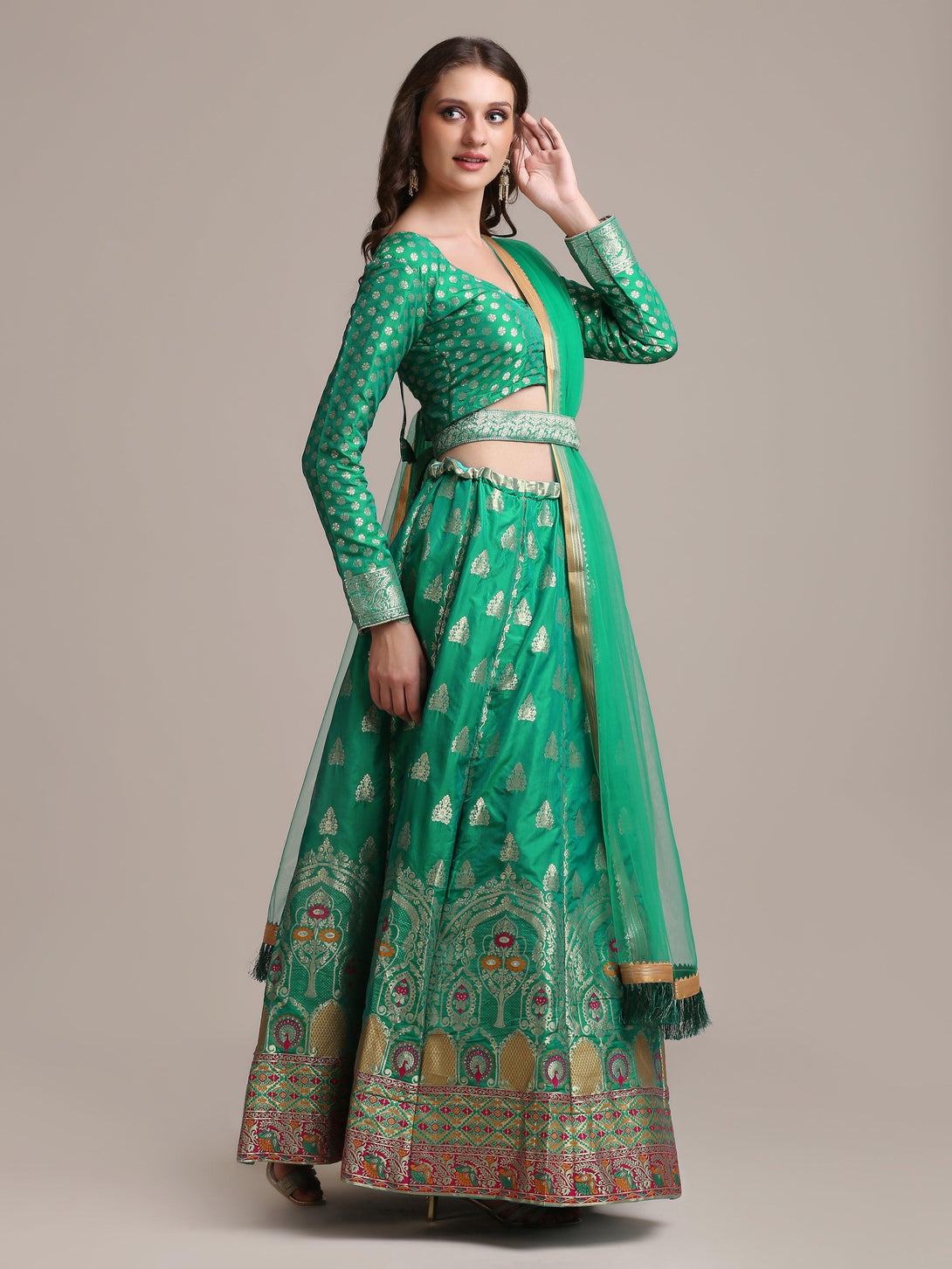 Rama Gold Woven Jacquard Silk Lehenga Choli - Indiakreations