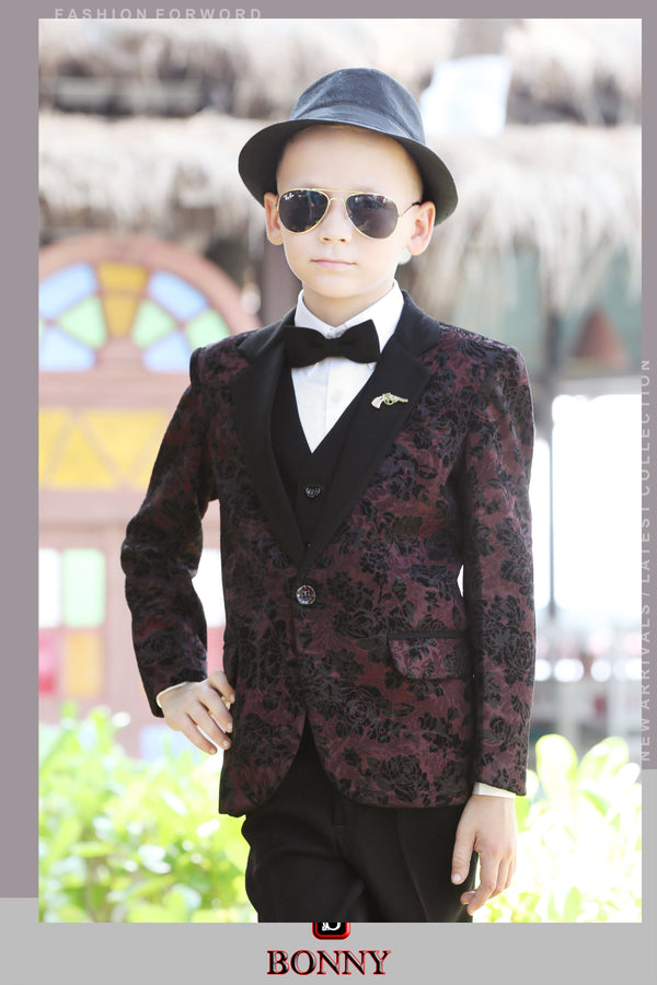 Brown Velevt Coat Suit For Boys By Suvidha