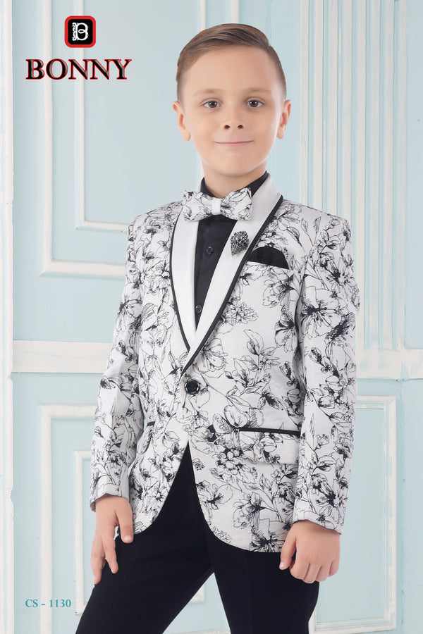 Monochrome Floral Suit For Little Boys