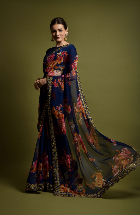 Women's Blue Designer Saree Collection - Dwija Fashion