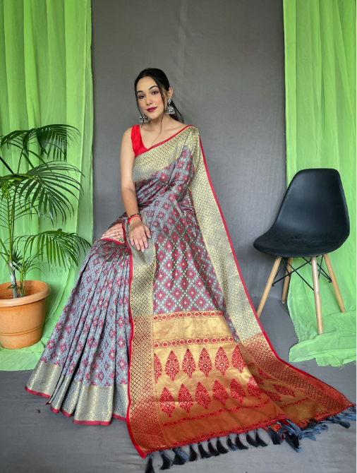 Women's Patola Silk Saree Grey - Tasarika