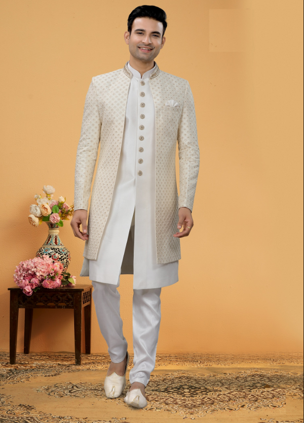 Men's Off White Indo-Western Collection - Dwija Fashion