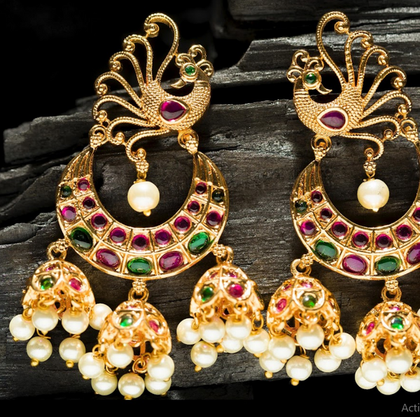 Women's Gold Plated 3 Hanging Chandbali Earrings - Alankara