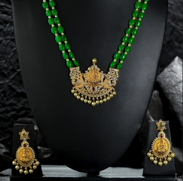 Women's Green Beads Chain Set Gold Plated  - Alankara