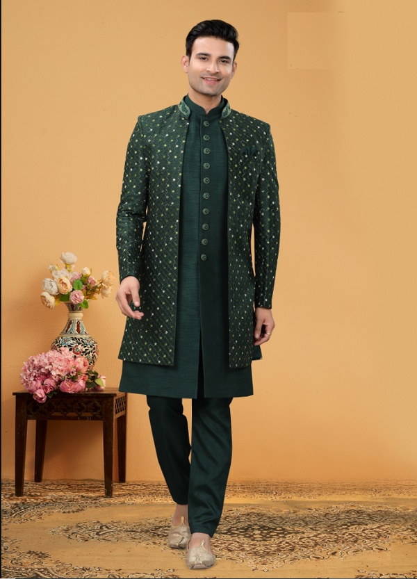 Men's Green Indo-Western Collection - Dwija Fashion