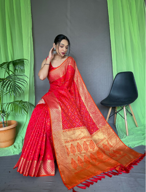 Women's Patola Silk Saree Red - Tasarika