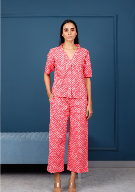 Women's Peach Shirt With Culotte Pants  - Pheeta