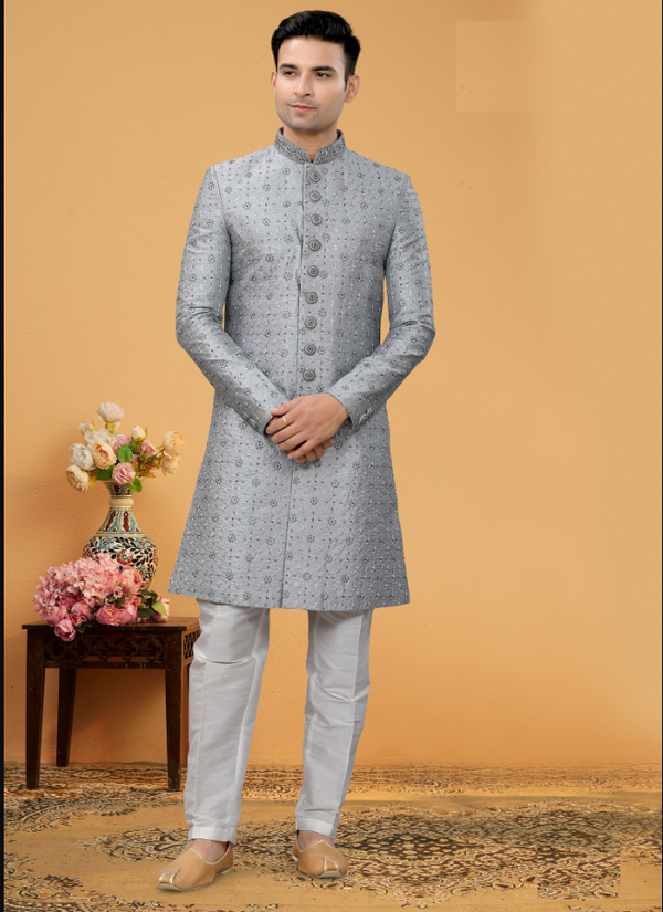 Men's Grey Indo-Western Collection - Dwija Fashion