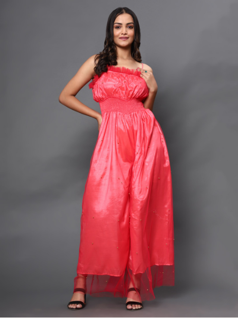 Women's Pink Pearl Jumpsuit - Khumaar-Shuchi Bhutani