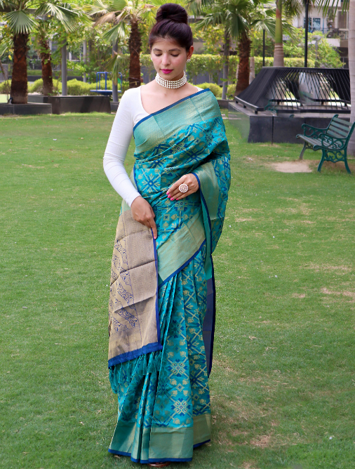 Women's Patola Silk Saree Firozi - Tasarika