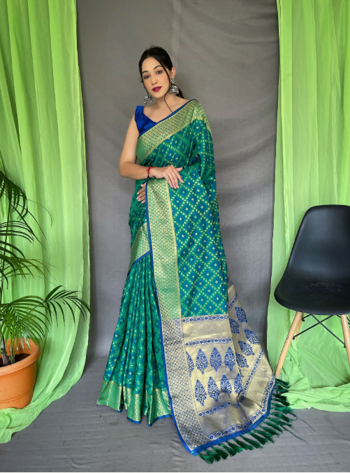 Women's Patola Silk Saree Green - Tasarika