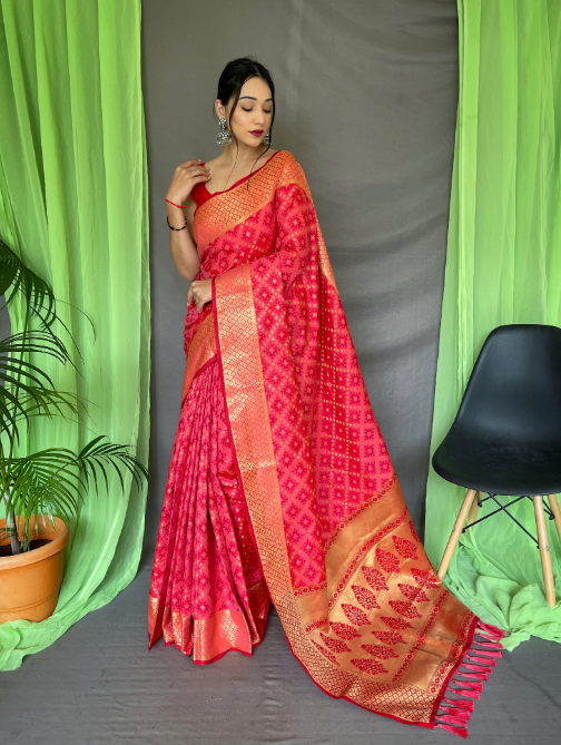 Women's Patola Silk Saree Peach - Tasarika