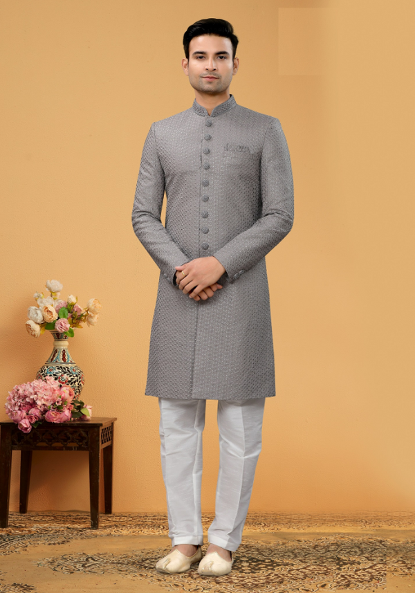 Men's Grey Indo-Western Collection - Dwija Fashion