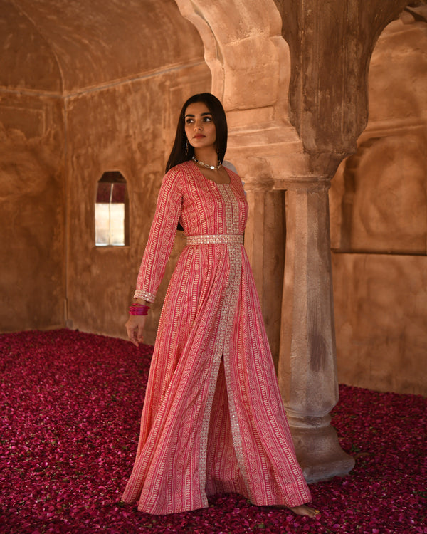 GUL PINK MUSLIN COTTON DRESS WITH THREAD EMBROIDERY