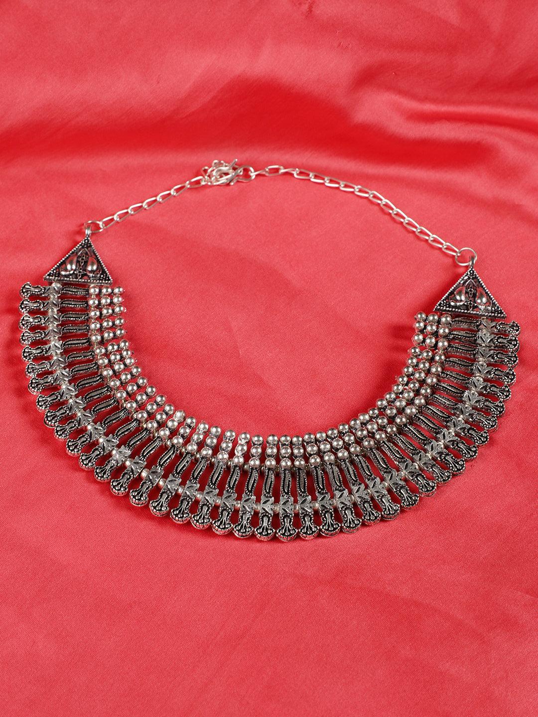 Women's German Silver Silver-Plated Oxidised Necklace - Jazz and Sizzle - Indiakreations