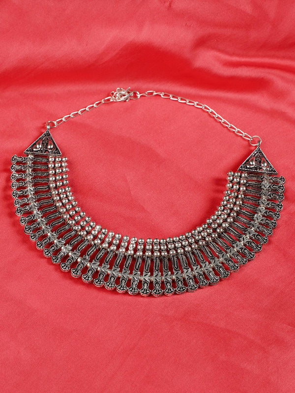 Women's German Silver Silver-Plated Oxidised Necklace - Jazz and Sizzle - Indiakreations