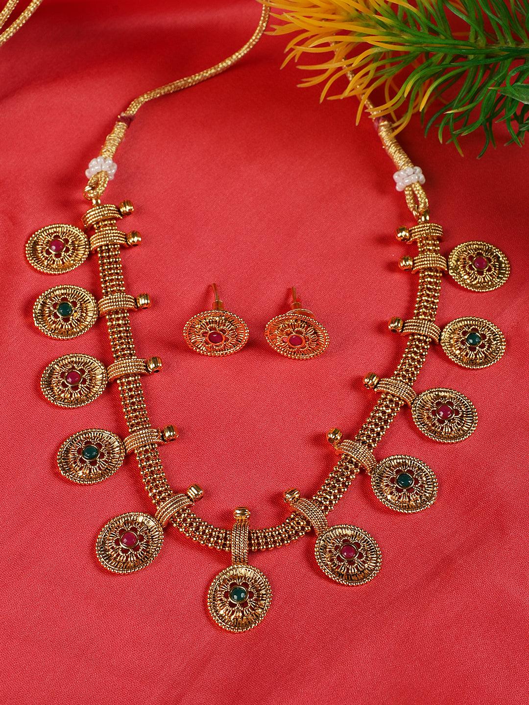 Women's Ruby & Green Gold-Plated Stone-Studded Handcrafted Jewellery Set - Jazz and Sizzle - Indiakreations