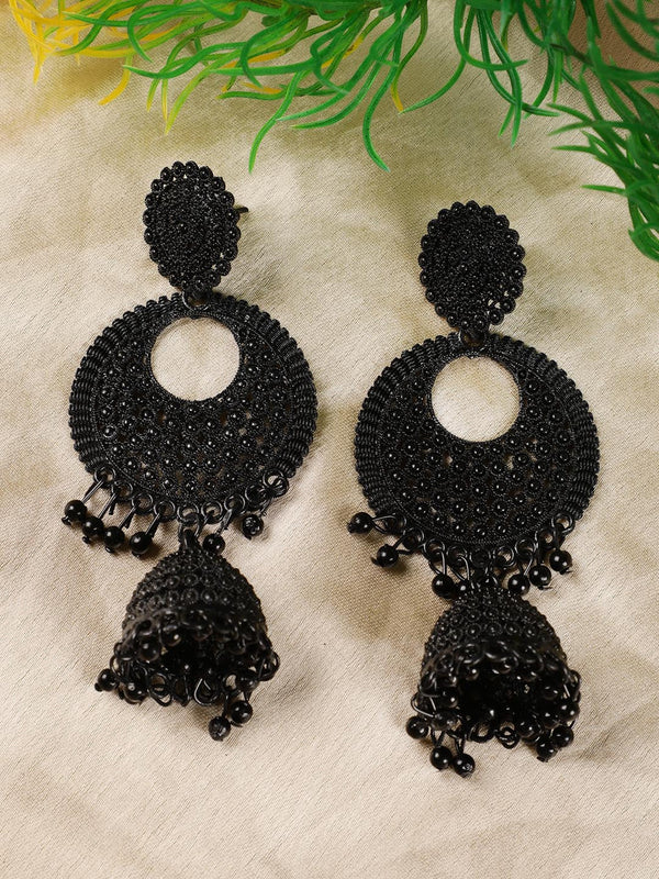 Women's Black Painted Enamel Ethnic Jhumka Earring - Jazz and Sizzle