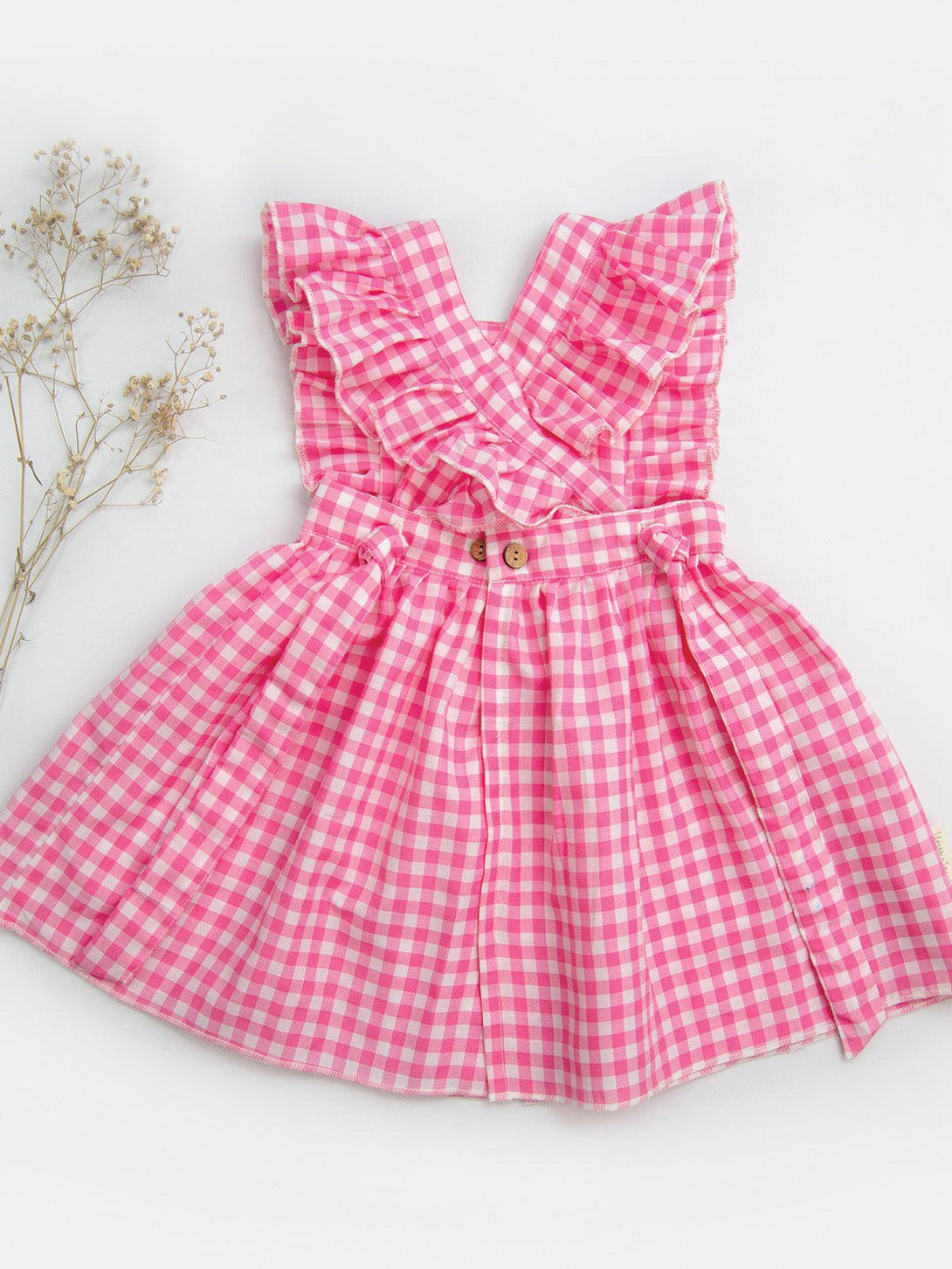 Girl's Cute Pink checks Baby Frilled Frock - HALEMONS - Indiakreations